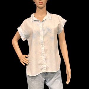 THREAD & SUPPLY White & Blue Tie Dye Short Sleeved Hi Low Blouse Sz S
